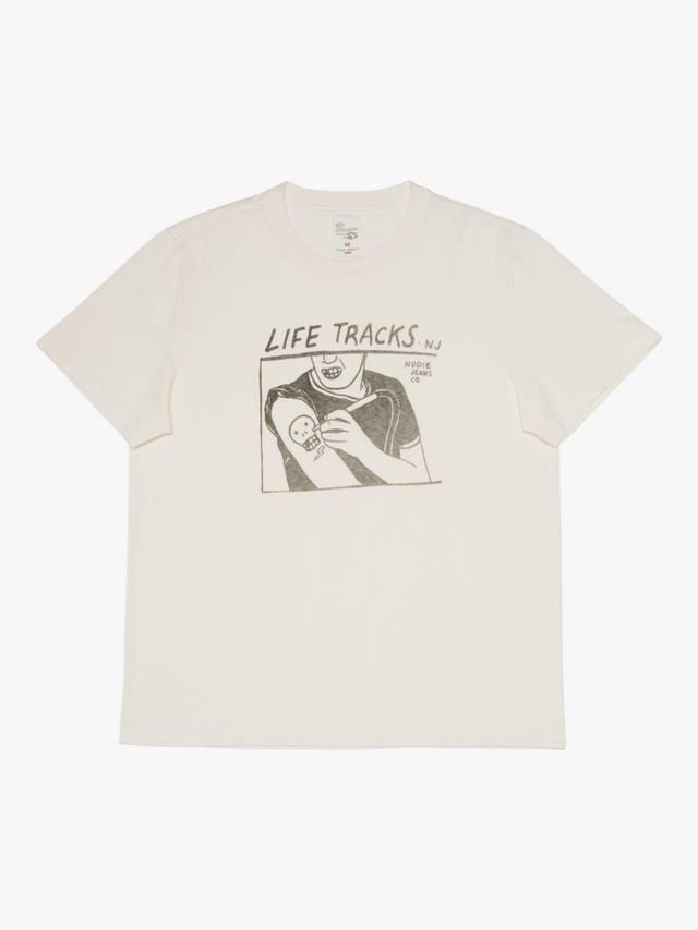 

Roy Life Tracks хлопковая футболка с коротким рукавом Regular Fit Nudie Jeans, Chalk