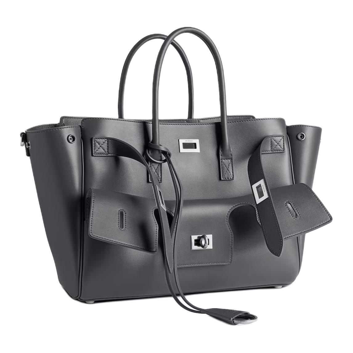 Balenciaga Гладкая кожаная сумка-шоппер маленькая женская серая — фото 3