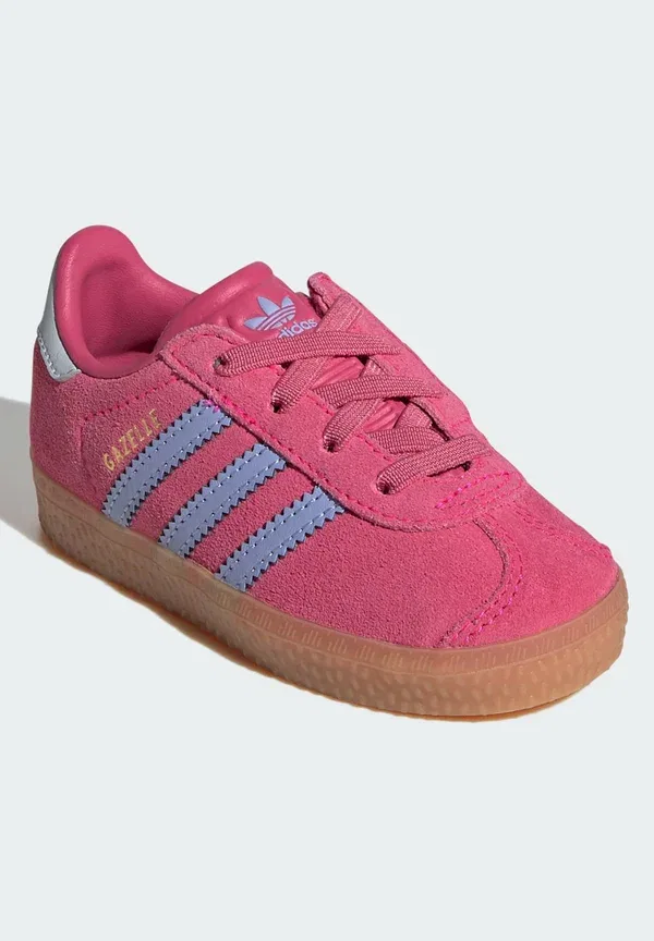 Детские кроссовки Gazelle Adidas Originals, розовый шок, синий искристый, голубой ореол — фото 2
