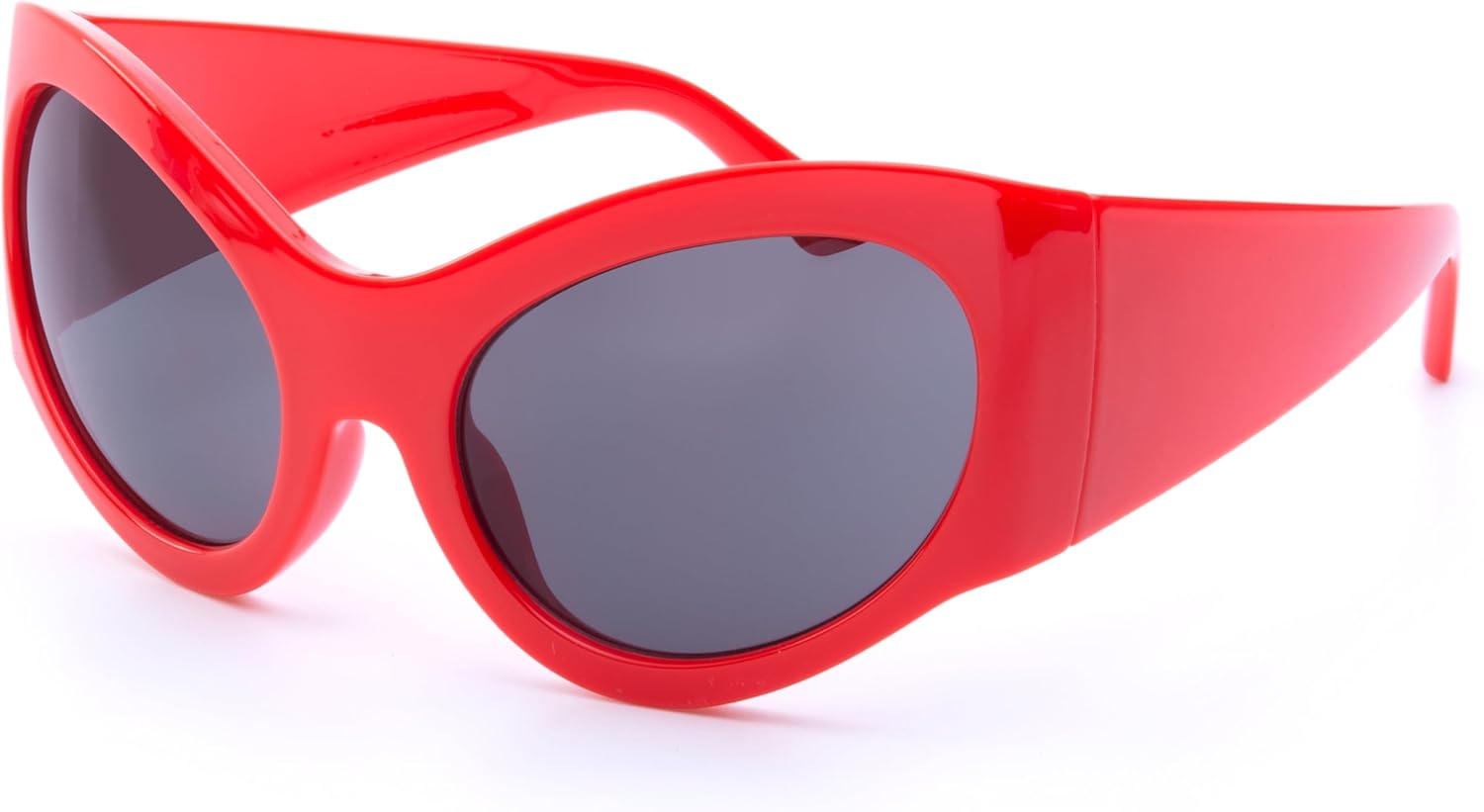 

Модные солнцезащитные очки ICARA Oversized для женщин и мужчин — стильный дизайн в духе Y2K, изогнутая форма, овальные защитные линзы с футуристическим видом, Red Frame - Black Lens