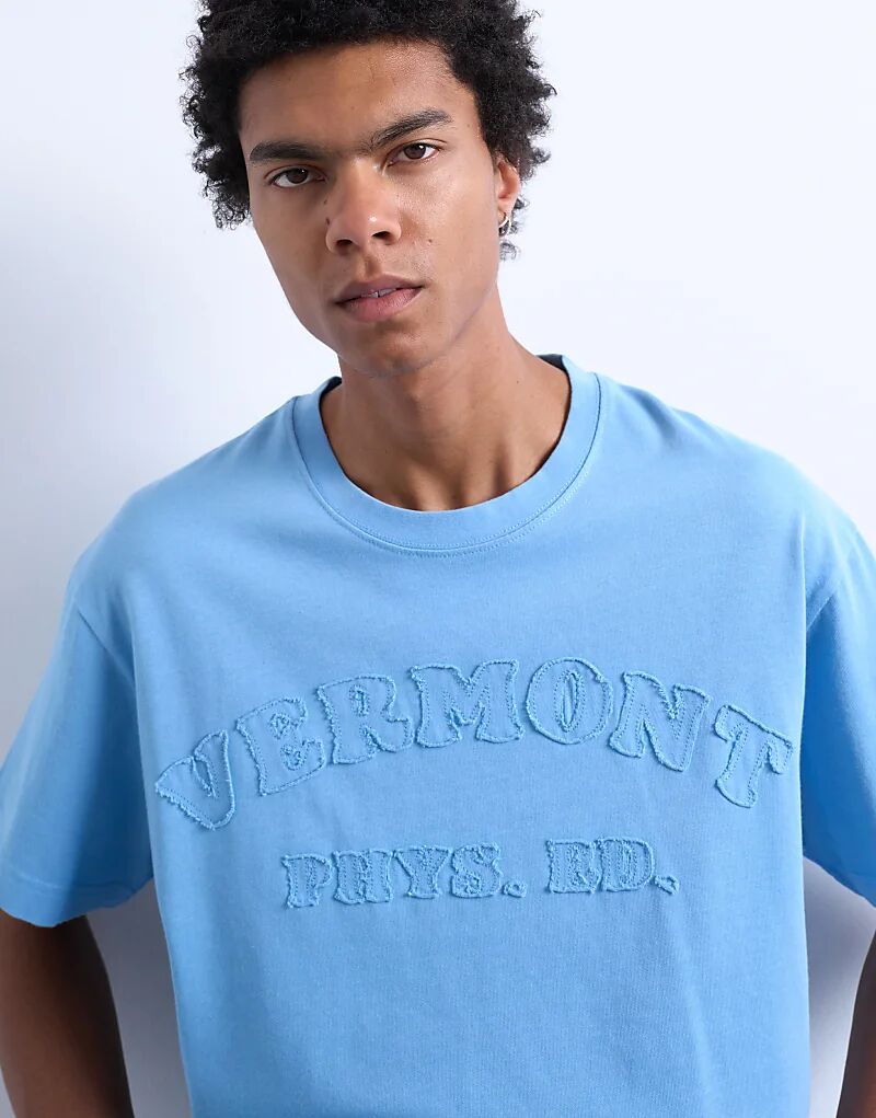 

Футболка Topman свободного кроя с вышивкой Vermont Phys Ed в стираном синем цвете