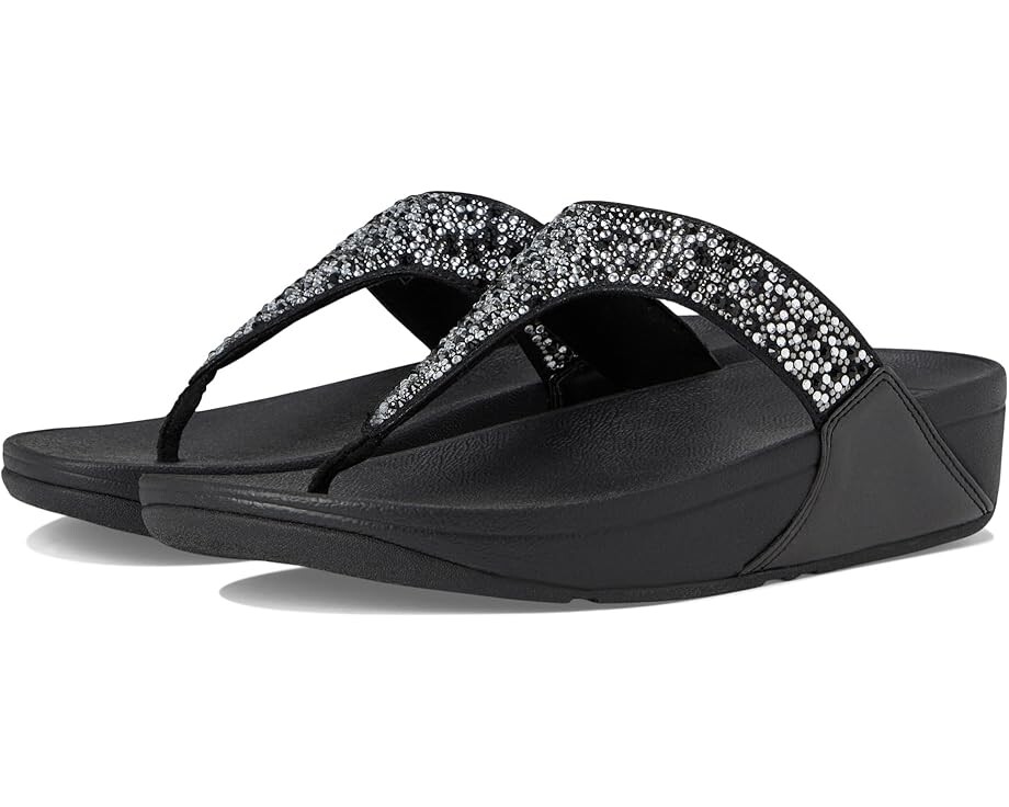 Сандалии FitFlop Lulu Crystal-Mix Toe-Post Sandals, цвет All Black