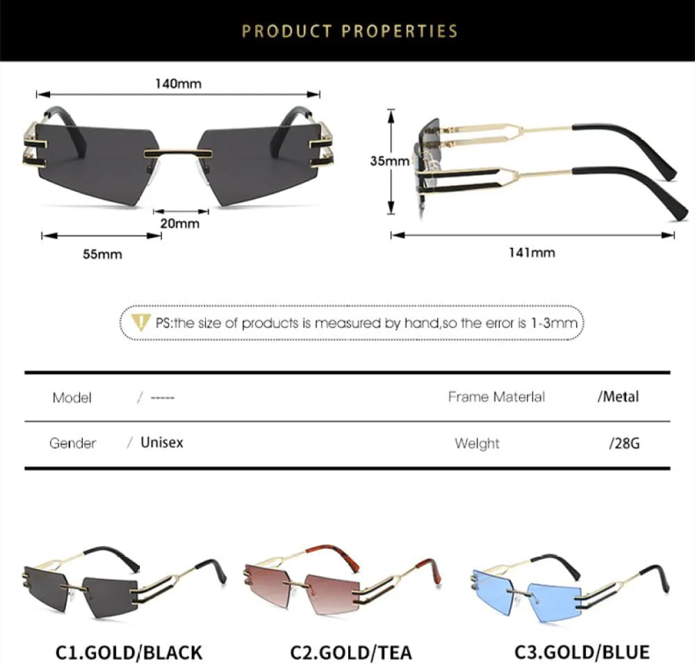 

Винтажные уникальные солнцезащитные очки без оправы 2027 года для женщин, цвета чайных конфет, прозрачные линзы, мужские солнцезащитные очки MTZJH, Gold Clear