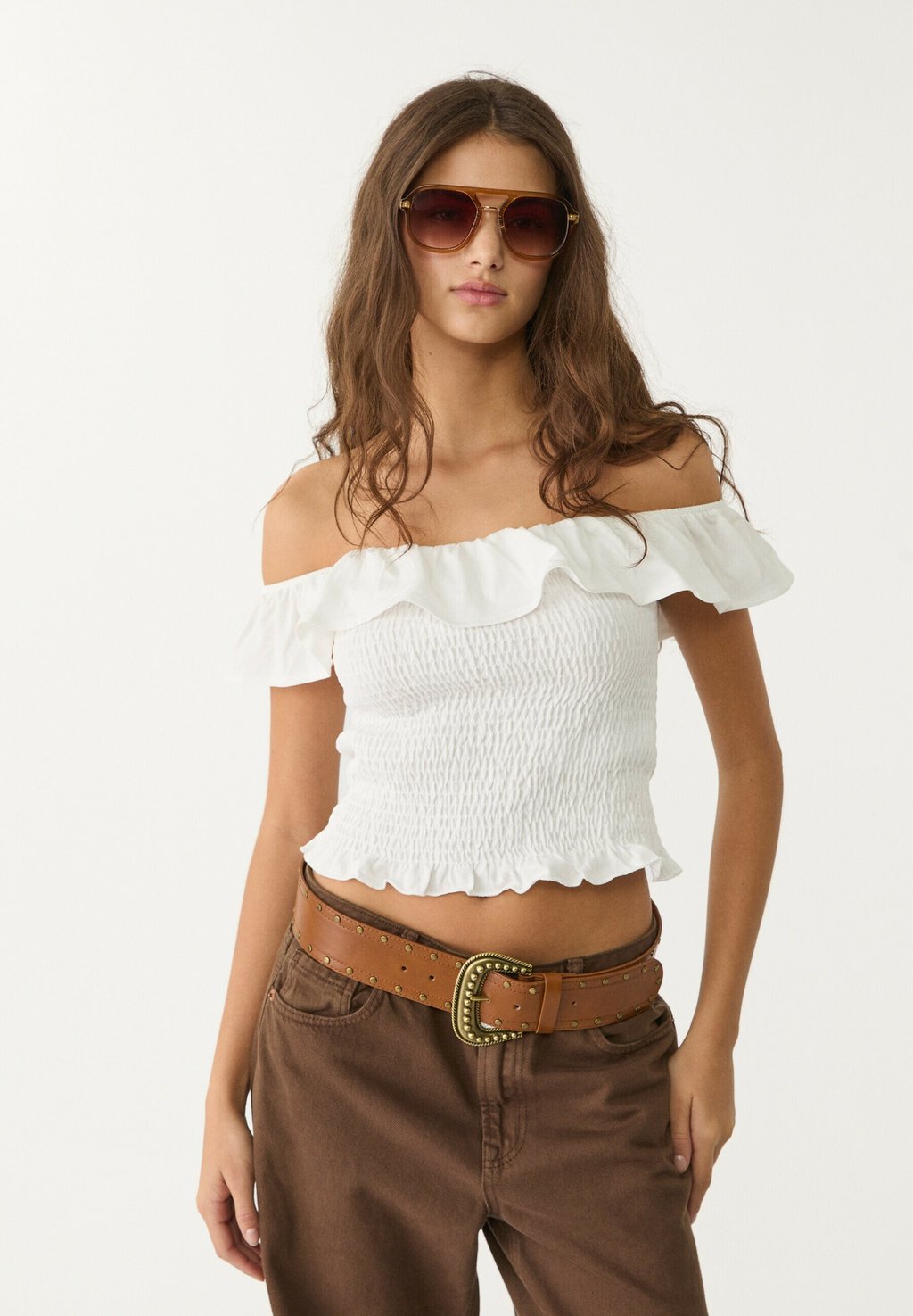 

Блуза RUFFLED Stradivarius, бежевый