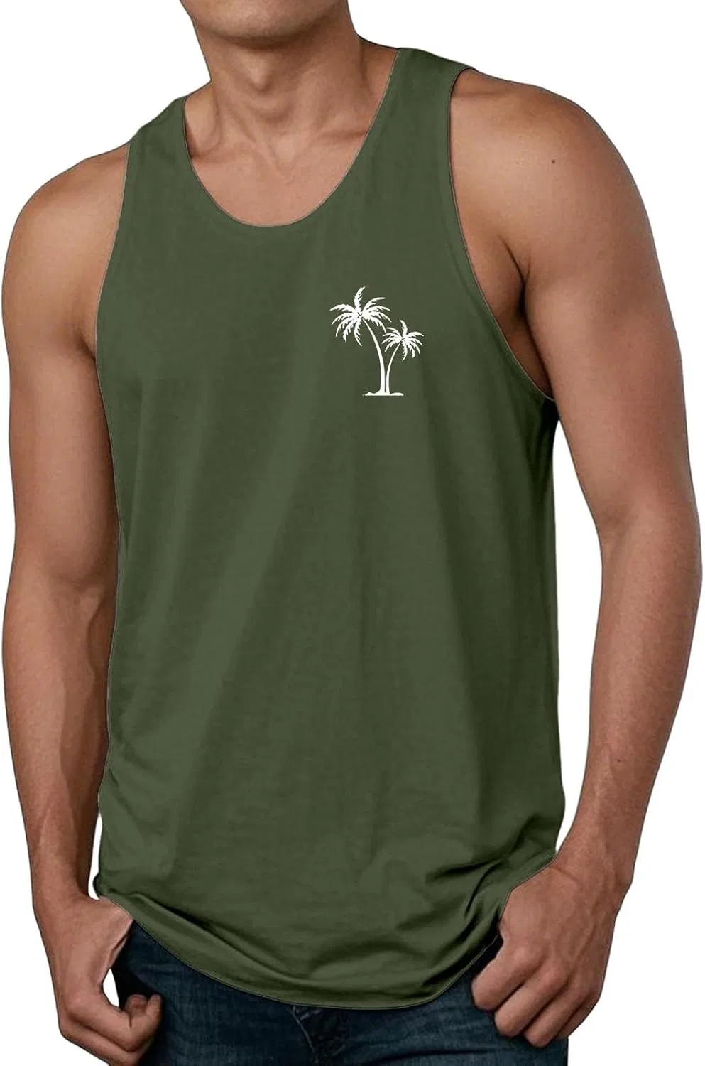 Мужской топ без рукавов с пальмами, Army Green