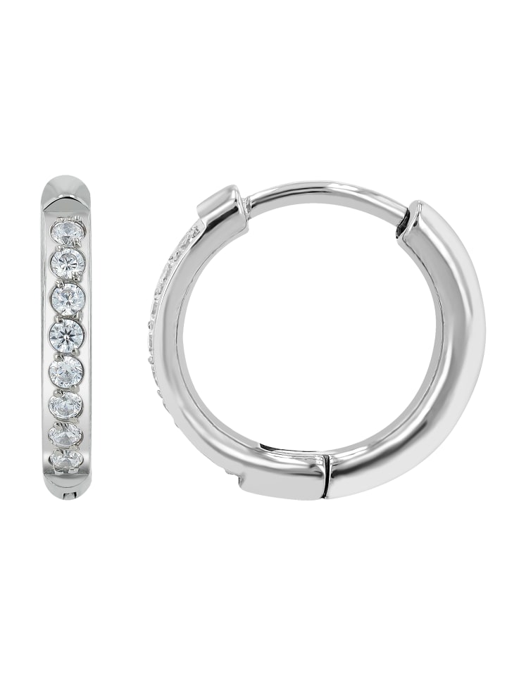 

Adeliás Женские серьги - Титановые серьги-кольца с шарнирным креплением и стразами в серебряной оправе