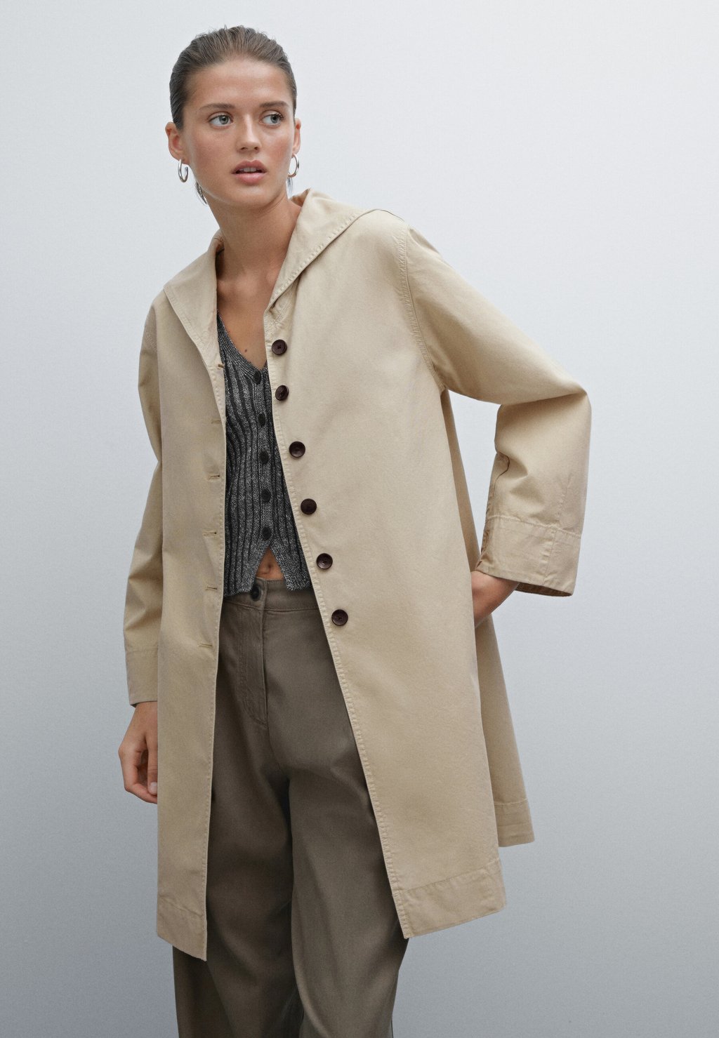 

Короткое пальто SAILOR COLLAR Massimo Dutti, песочный