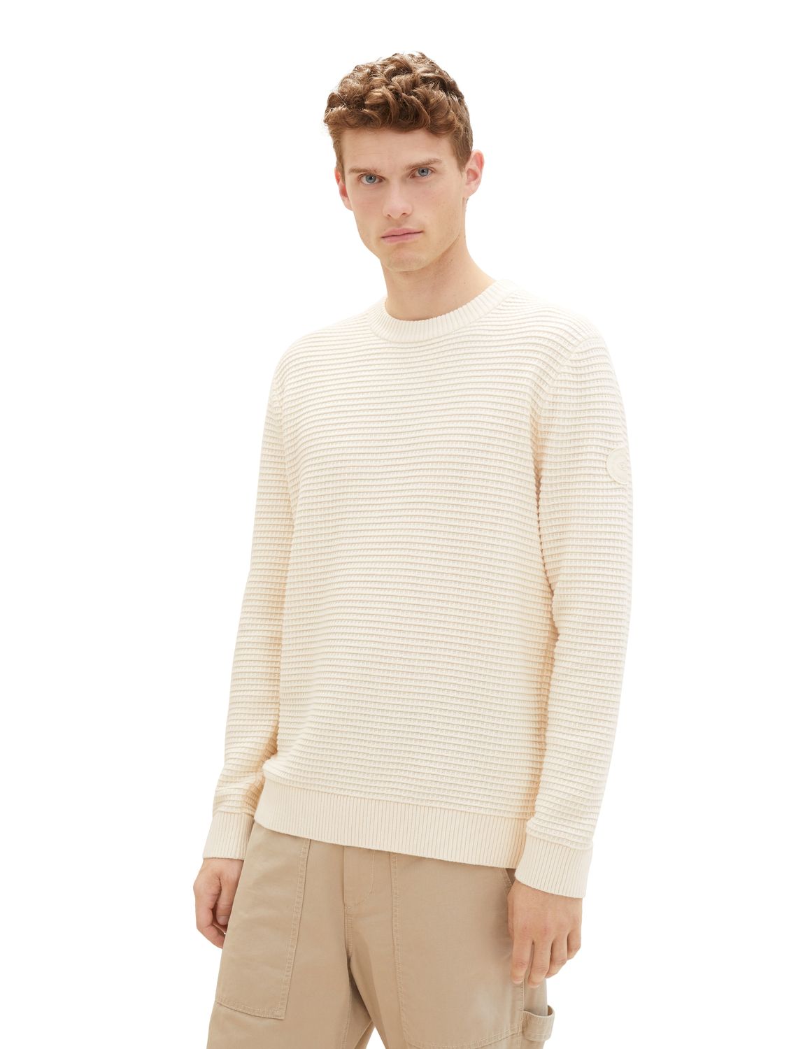 

Пуловер Tom Tailor STRUCTURED CREWNECK KNIT, бежевый