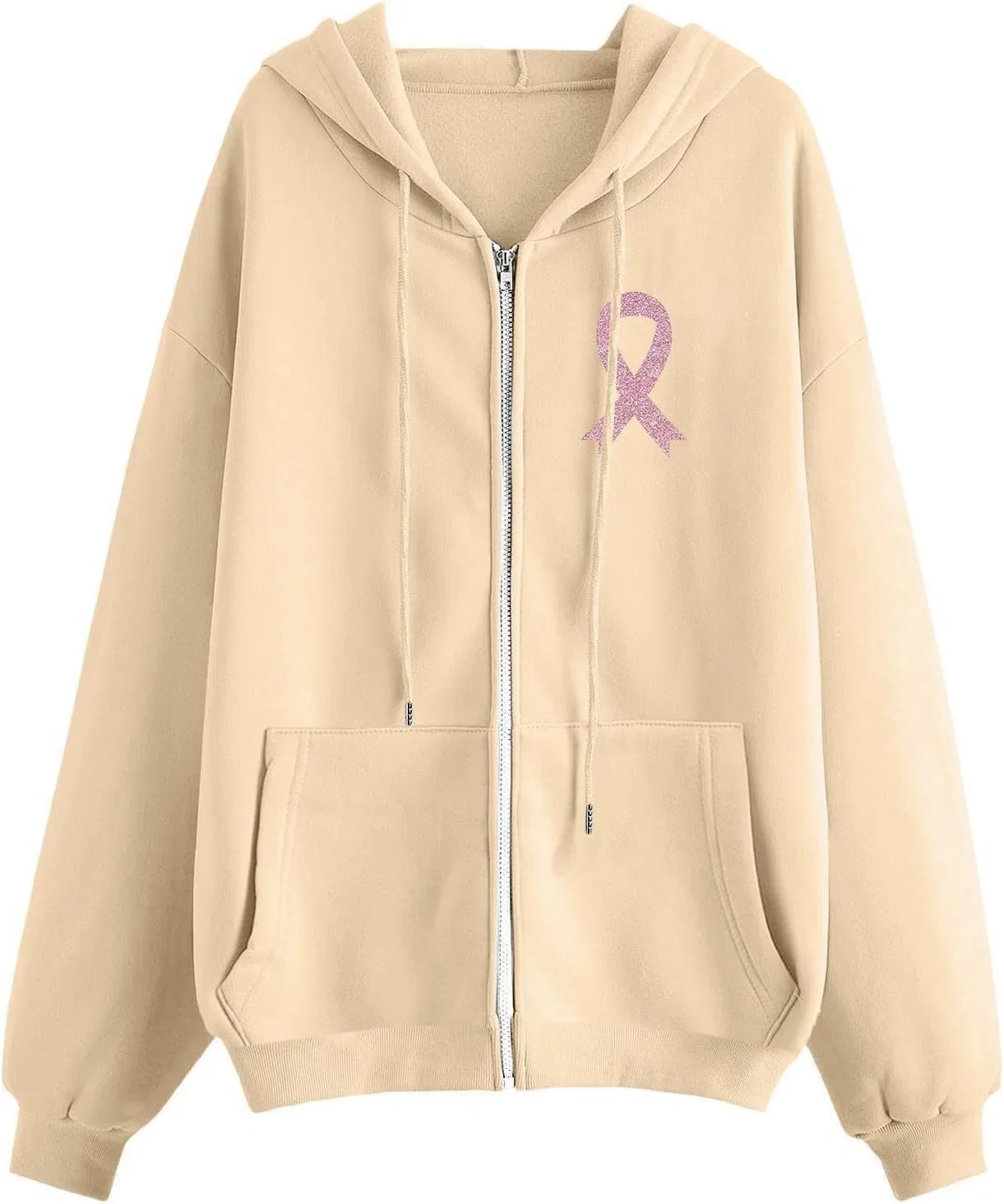 Худи на молнии женское с карманами, бренд Generic, цвет Beige — фото 4