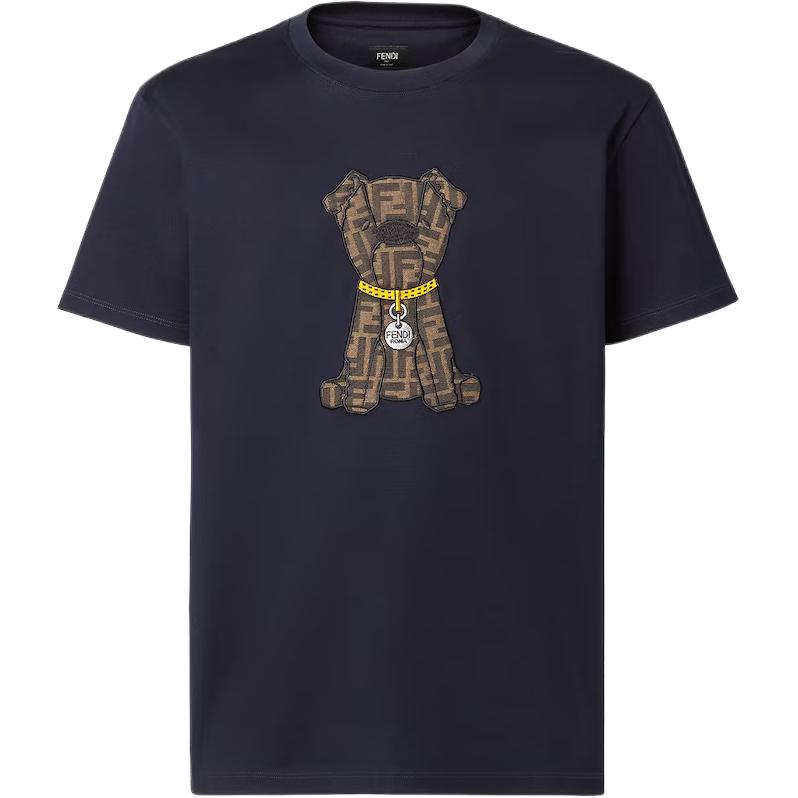 

FENDI Футболка мужская синяя с круглым вырезом, умеренно прямой крой, Синий, FENDI Футболка мужская синяя с круглым вырезом, умеренно прямой крой