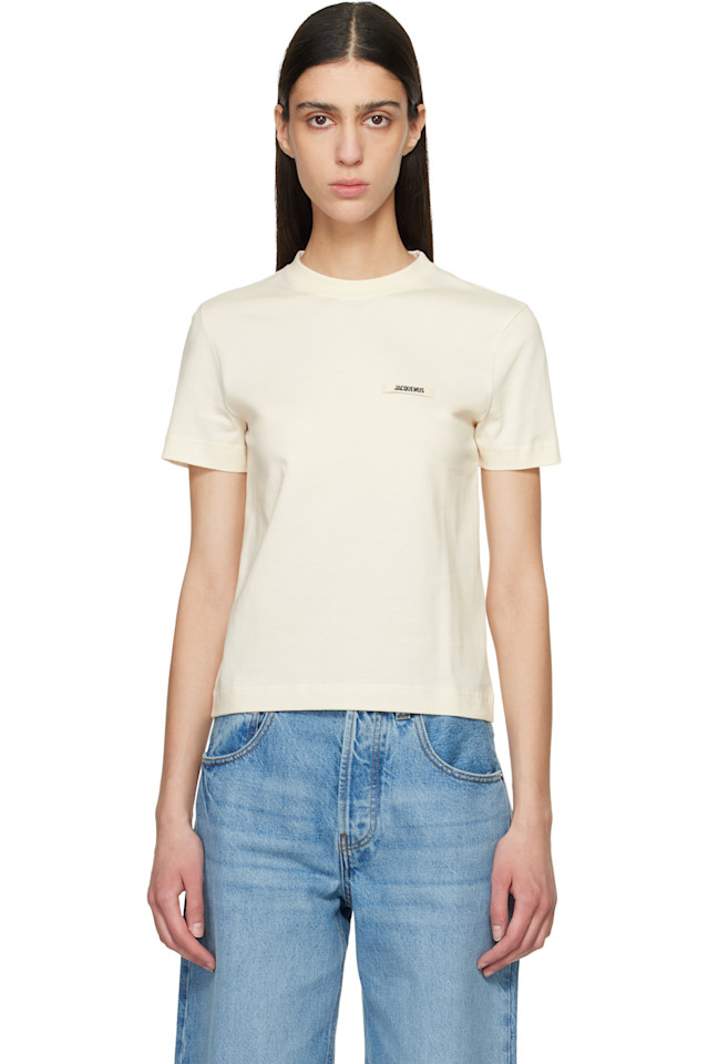 

Jacquemus Бежевая футболка с коротким рукавом из грубой ткани