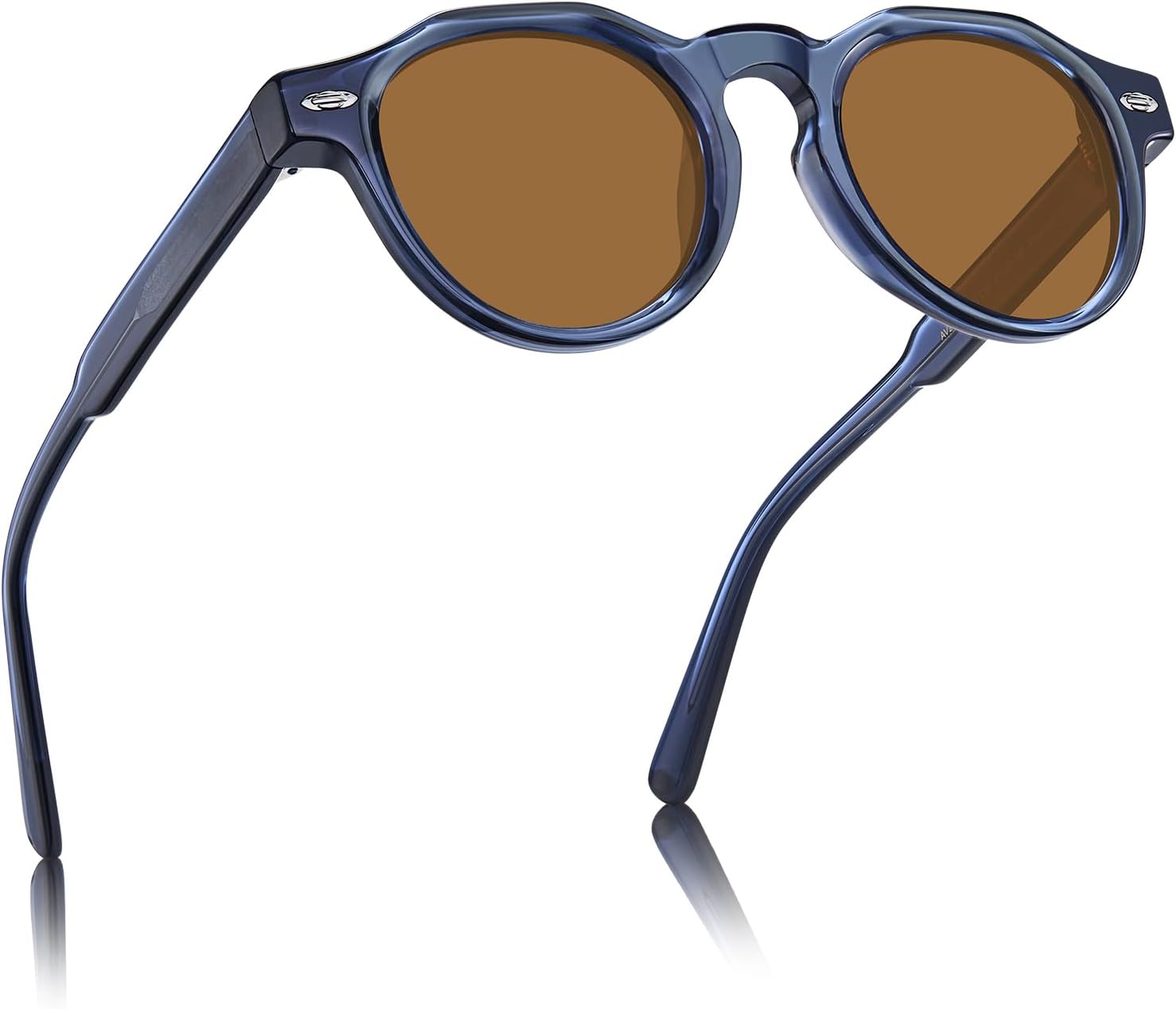 

Поляризованные мужские солнцезащитные очки AVAWAY круглой формы, итальянский ацетат, защита от УФ-излучения, ретро, ​​маленькие солнцезащитные очки, модные солнцезащитные очки AV2136, C05: Crystal Stone Blue / Brown Lens