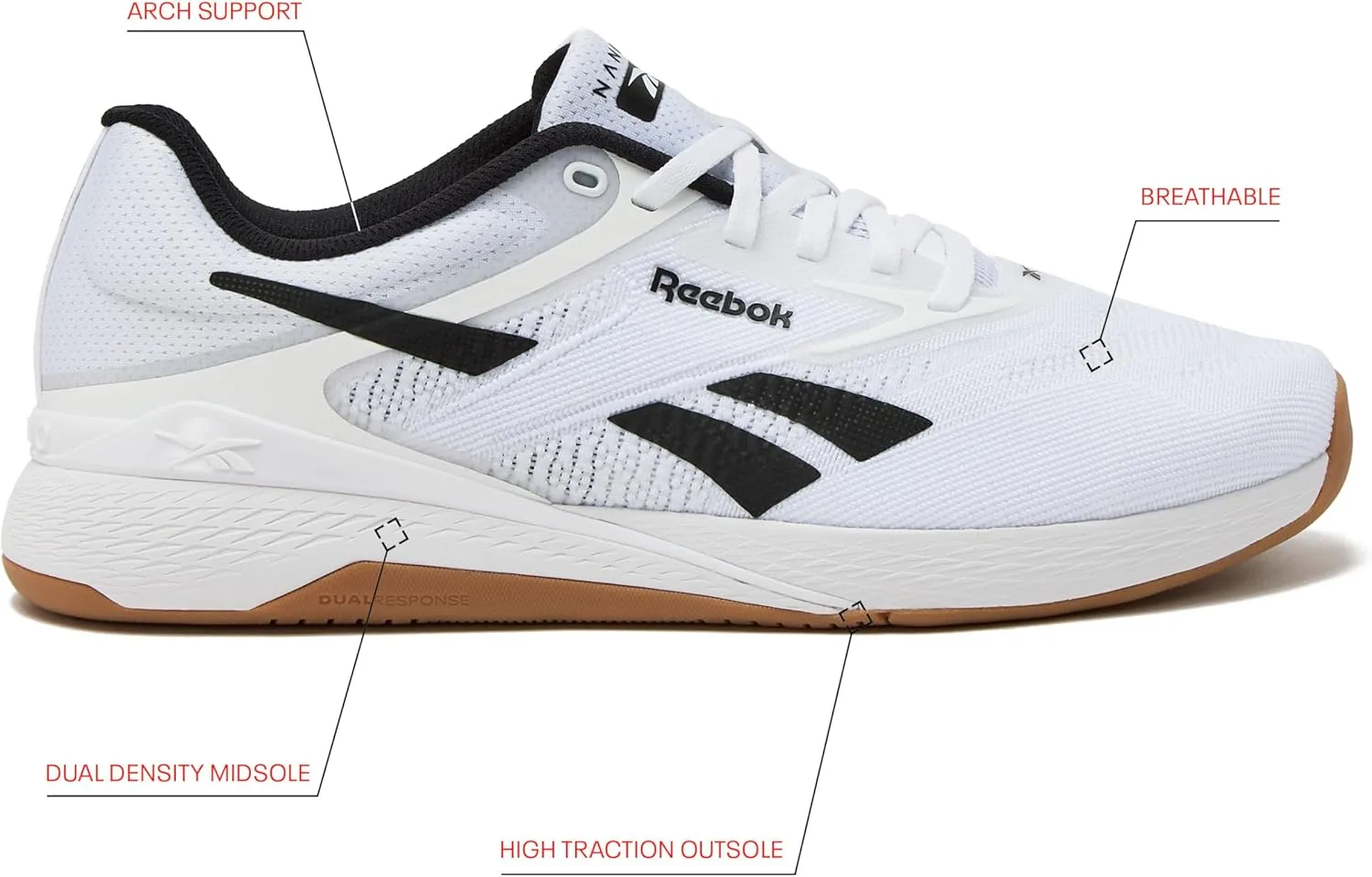 Мужские кроссовки Reebok Nano X5 для тренировок по кроссу и леггинсы, белый/черный — фото 2
