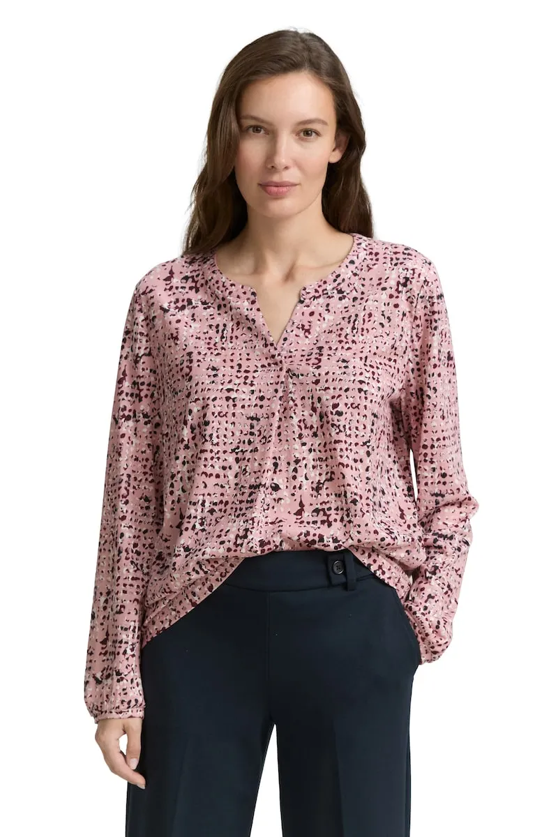 

Женская блузка с длинным рукавом с полной печатью в стиле футболки Tom Tailor, розовый