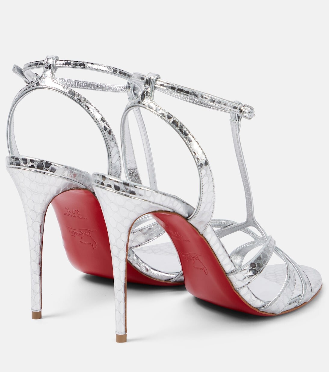 Сандалии tangueva 100 из кожи с эффектом металлик Christian Louboutin, серебряный — фото 3