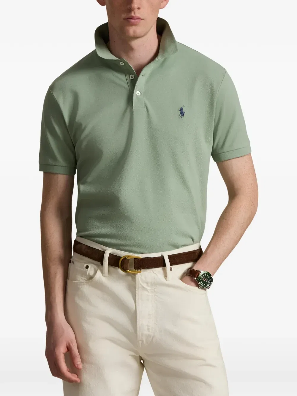 Рубашка-поло из хлопка с вышивкой пони POLO RALPH LAUREN, зеленый — фото 3
