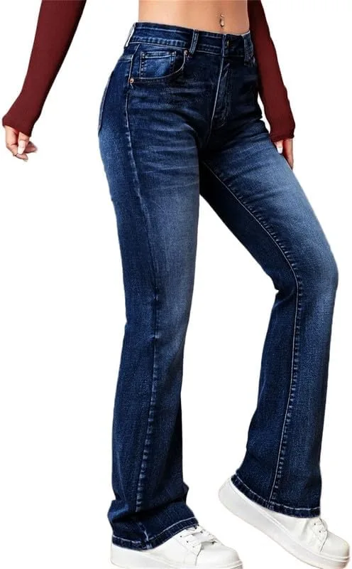 

Andongnywell женские джинсы скинни с расклешенным низом и потертостями