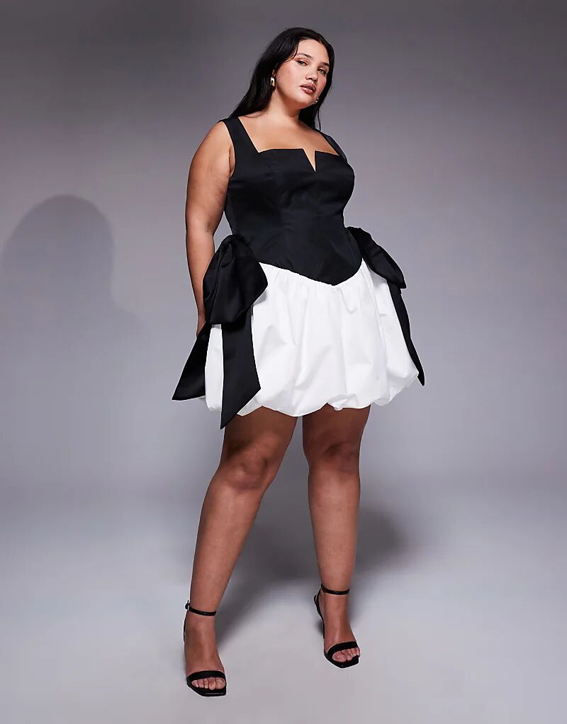 

Мини-платье ASOS LUXE Curve с бантом и подолом-пузырьком, монохромное