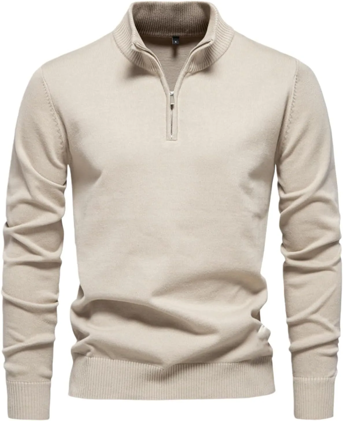 

Мужской однотонный хлопковый свитер Slim Fit с воротником стойкой и полузастежкой FOLKFOLD