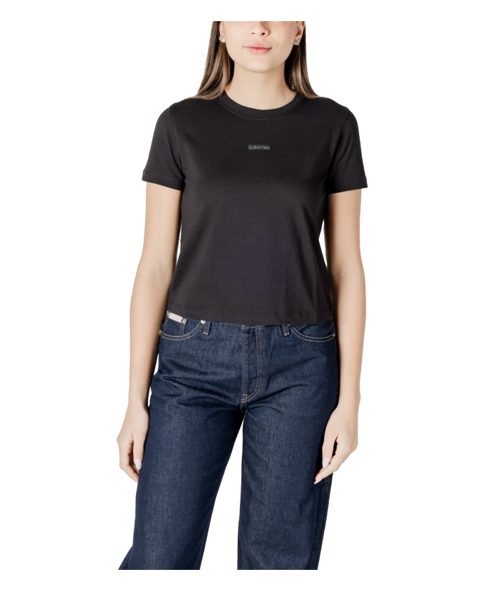

Черная хлопковая футболка, круглый вырез, короткие рукава Calvin Klein Jeans, черный