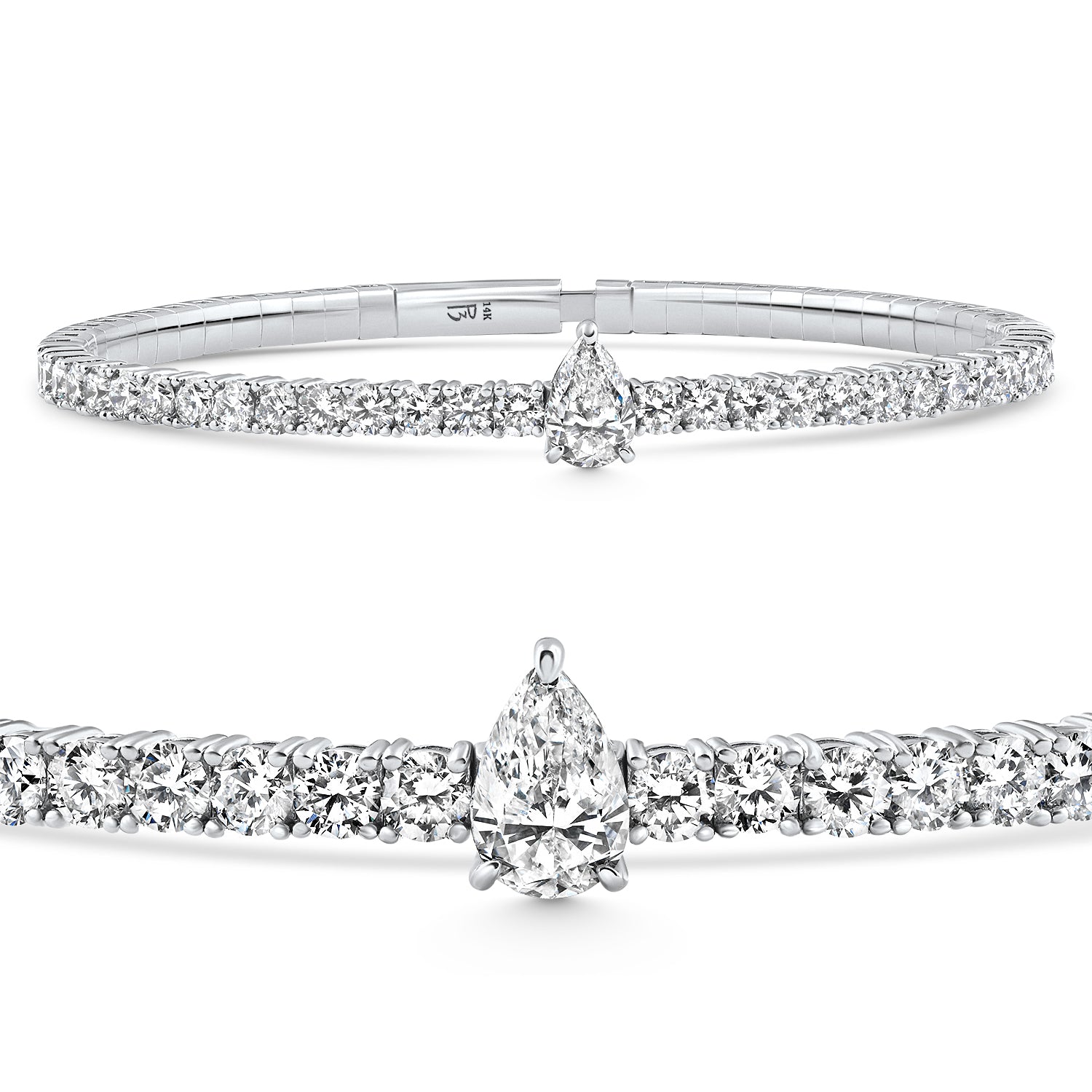 

Браслет с овальным бриллиантом 5 карат, гибкий теннисный браслет, выращенное в лаборатории золото 14 карат Pompeii2, 14K White Gold