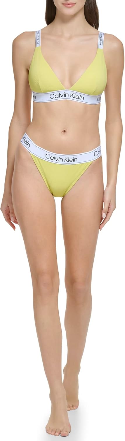 

Женский комплект бикини Calvin Klein с заниженной талией и треугольными чашечками и логотипом, Pear Silky Rib