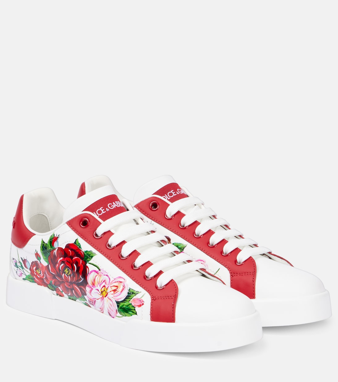 Цветочные кожаные кроссовки Dolce&Gabbana, B.Rose Antiche F.Bco