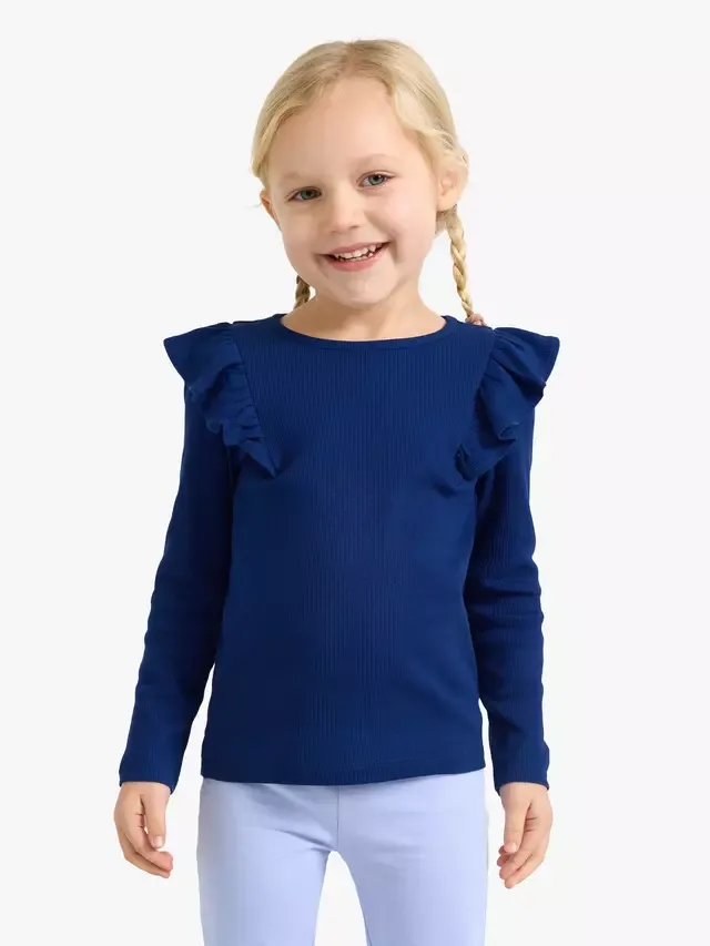 Детская блузка с длинными рукавами и оборками на плечах Lindex, Dark Blue