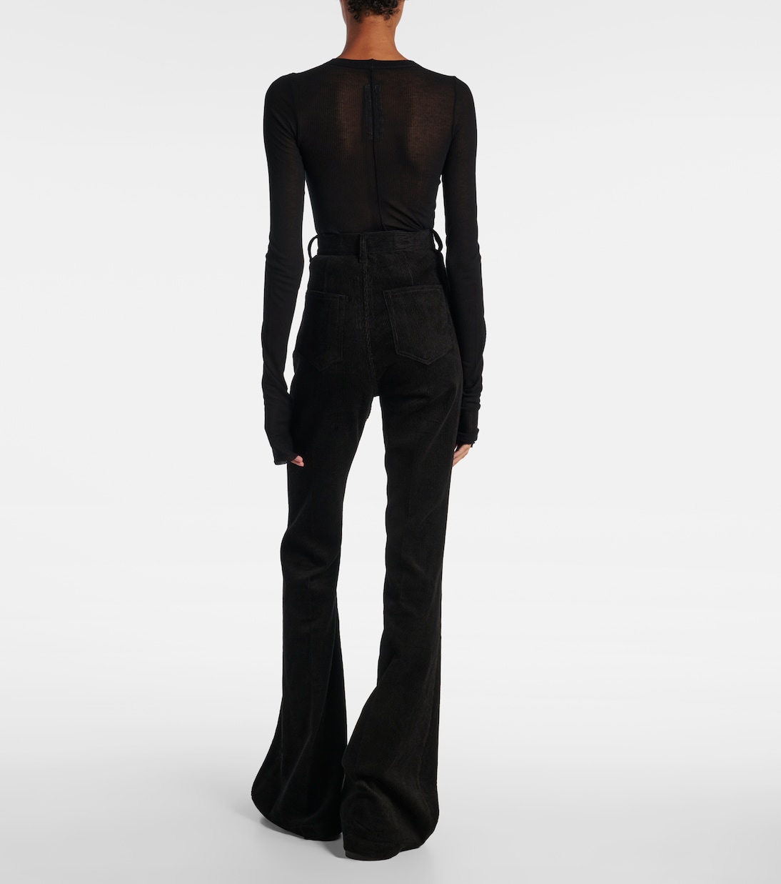 Расклешенные брюки из вельвета Bolan из хлопка и льна Rick Owens, черный — фото 3