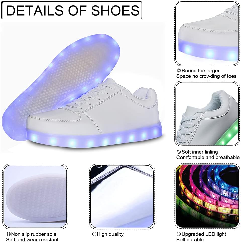 Унисекс-кроссовки YuanRoad с подсветкой LED и USB-зарядкой, светящиеся светодиодные кроссовки, белый — фото 4