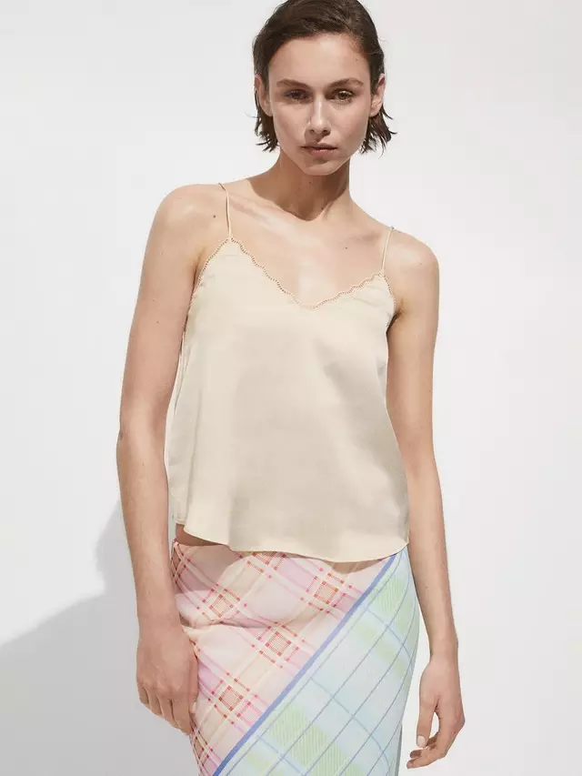 

Топ Mango Rachy Lace Trim Satin, белый