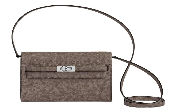 

HERMES Кошелек-кроссбоди Kelly To Go из кожи Epsom с серебристой пряжкой, Regular, женский, 8F, Gris ÉTain, Tin Gray