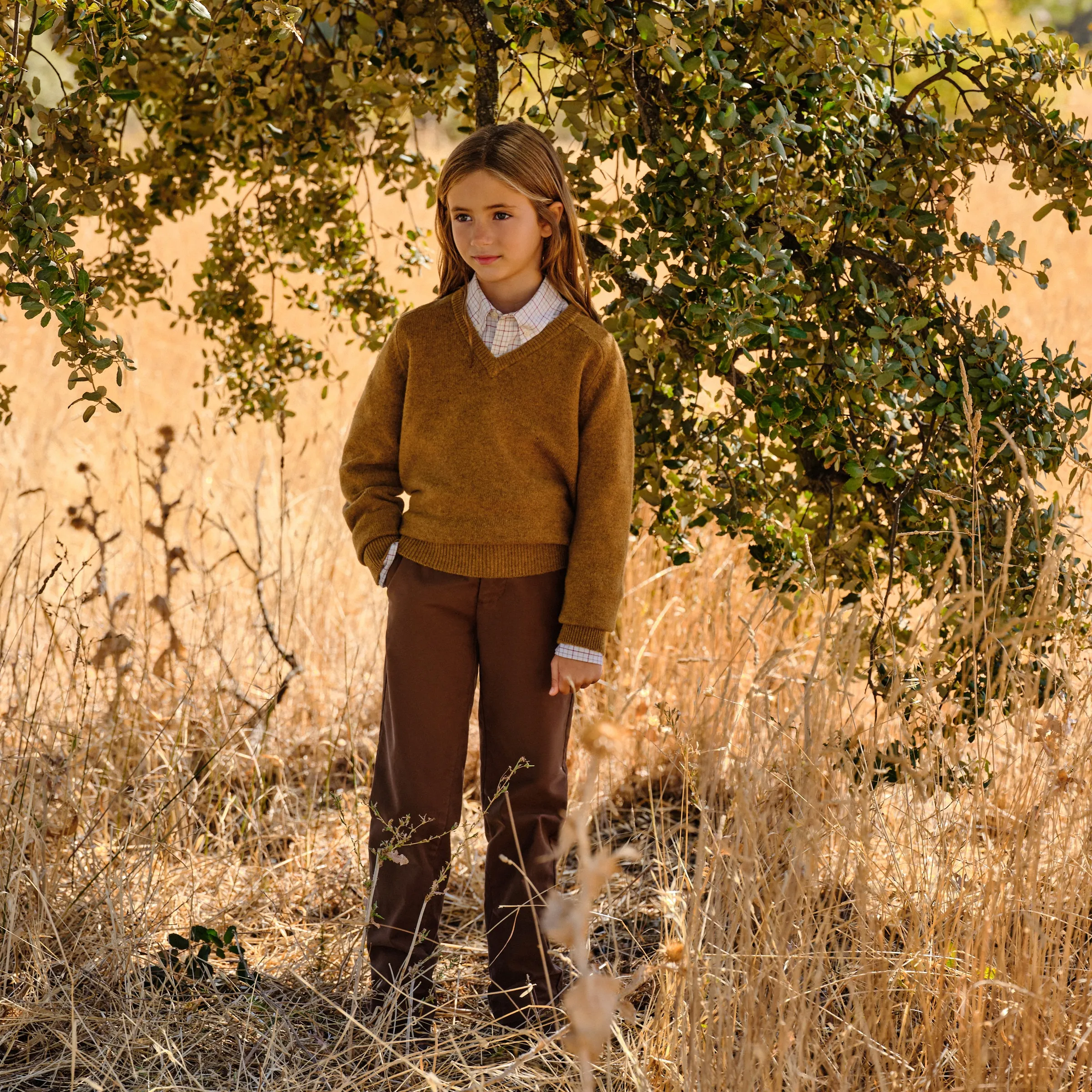 

Детский джемпер с V-образным вырезом из шерсти ягненка Verhunt, горчичный