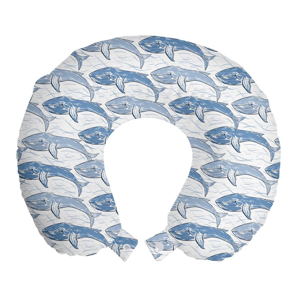 

ABAKUHAUS Whales Дорожная подушка для шеи, кашалот, нарисованный вручную в стиле гранж, пенопластовые дорожные принадлежности для самолета и автомобиля, 30x30 см, белый бледно-синий потолок