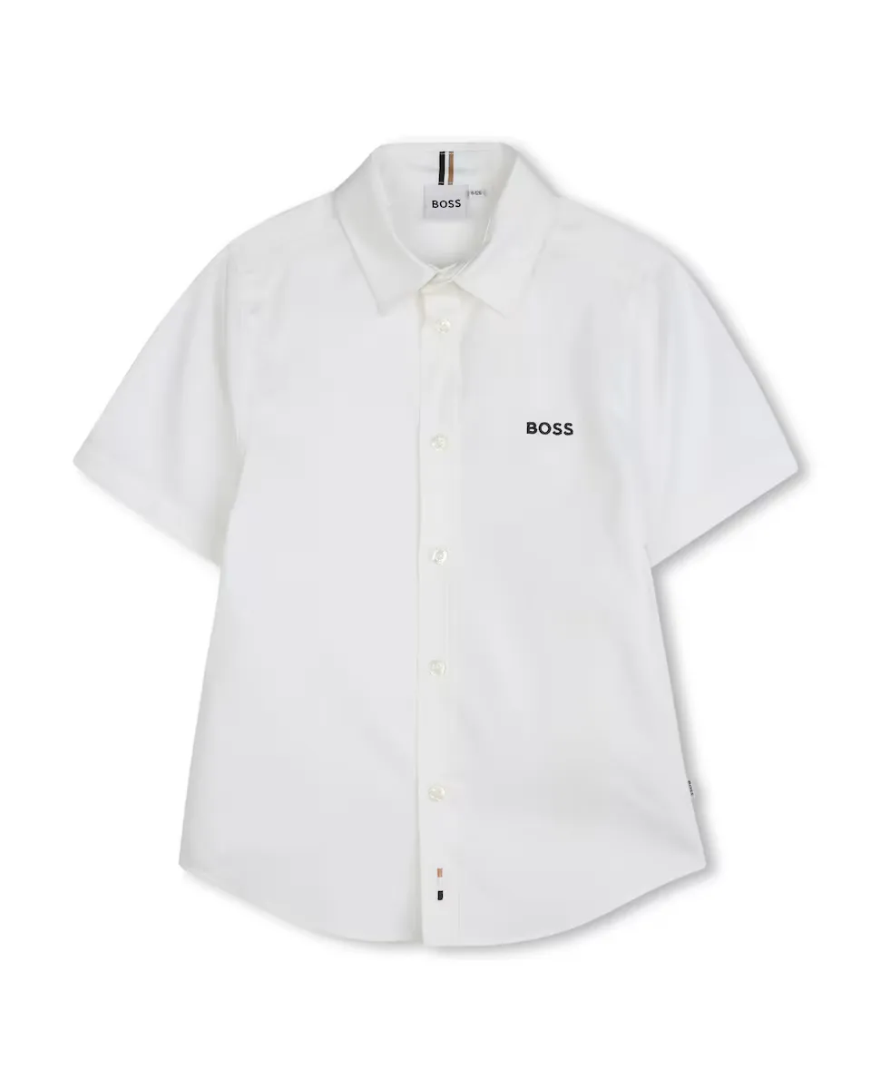 

Рубашка с короткими рукавами из 100% хлопка для мальчиков BOSS Kidswear, белый