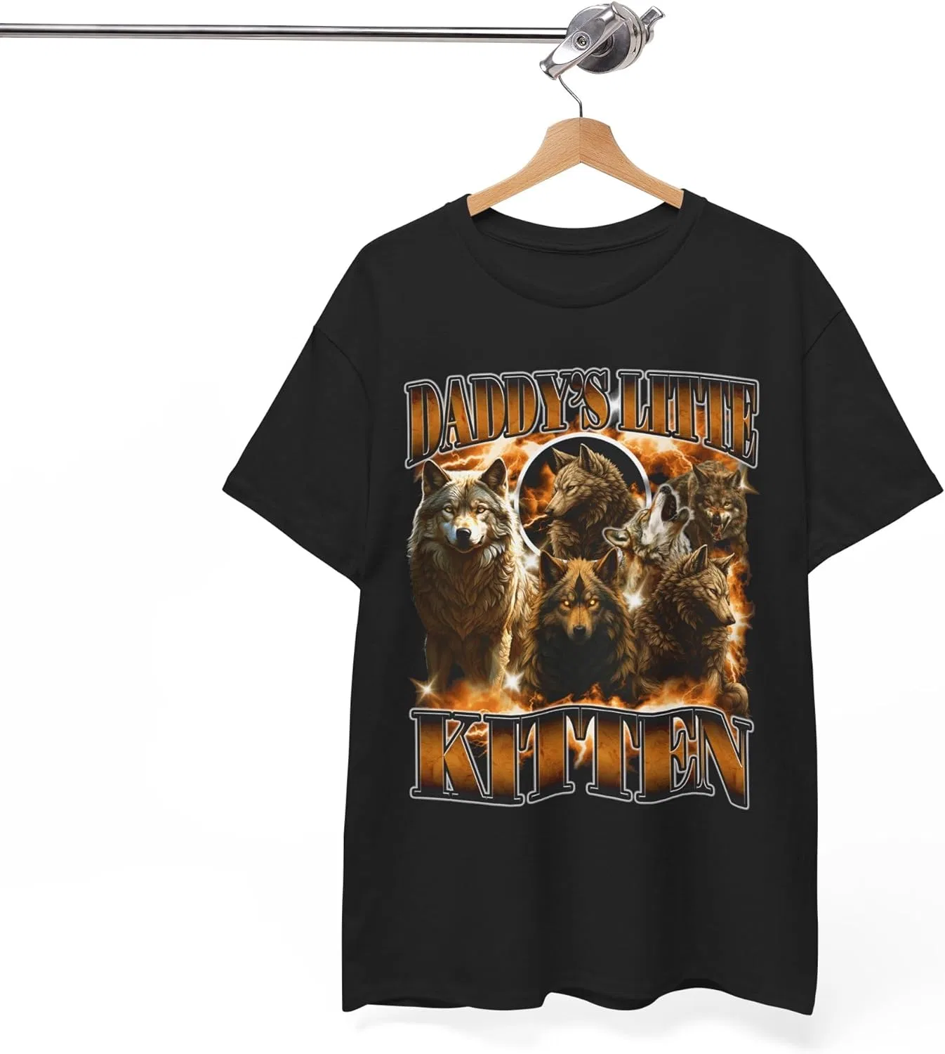 Футболка Daddy's Little Kitten, забавный мем Alpha Wolf Werewolf в винтажном стиле 90-х GENERIC, черный — фото 4