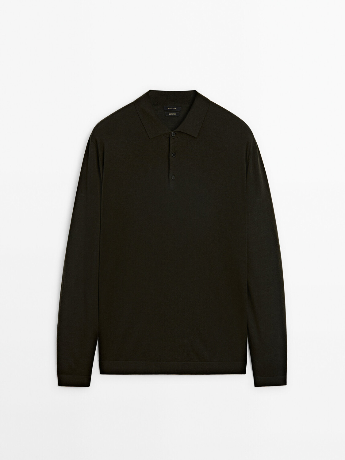 

Свитер с воротником-поло из 100% мериносовой шерсти Massimo Dutti, хаки