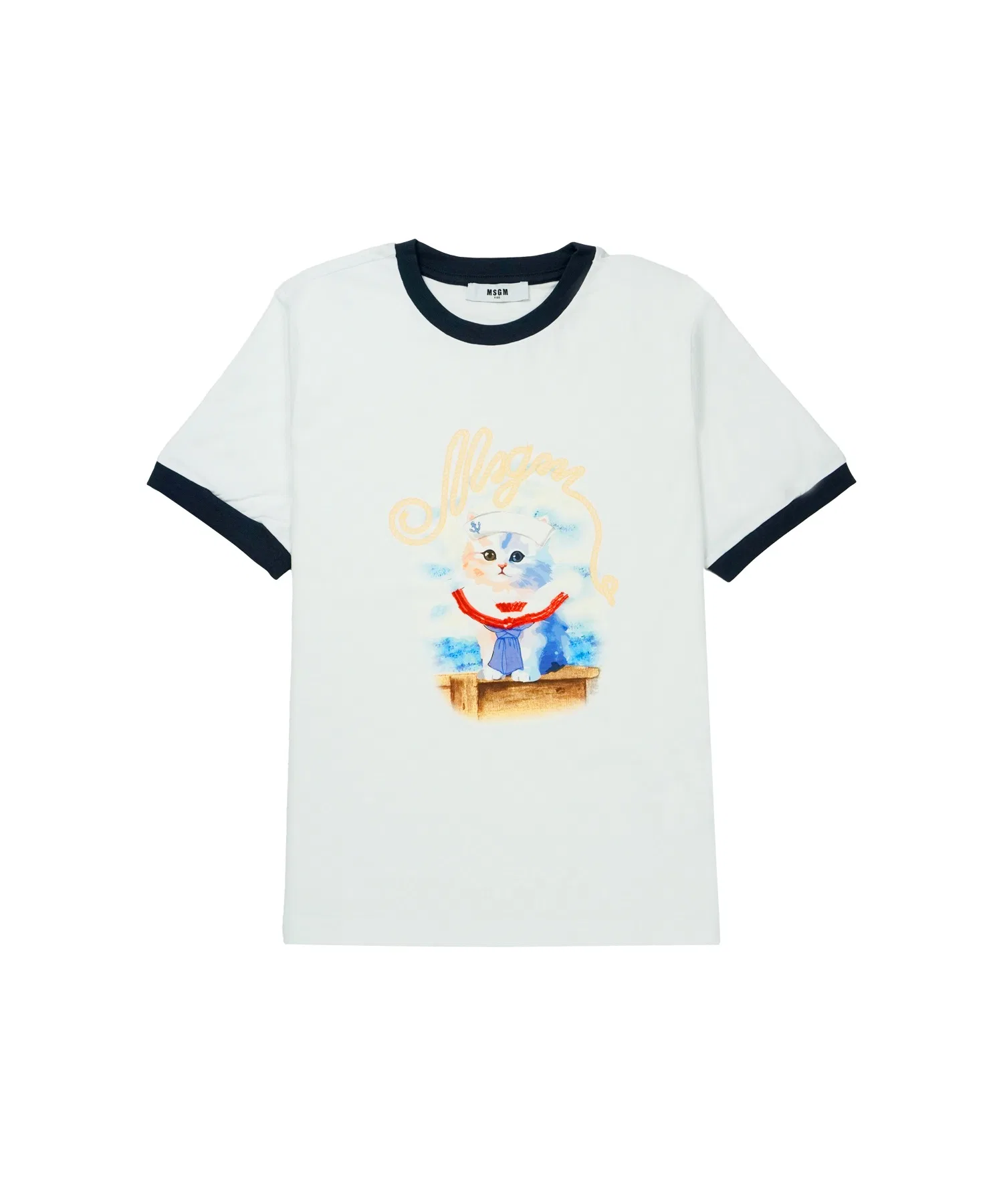 Детская футболка MSGM KIDS SAILOR CAT с принтом кошки белого цвета