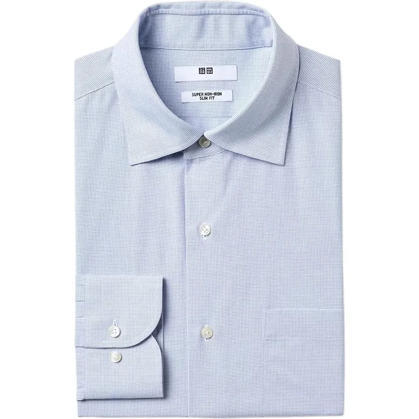 UNIQLO Рубашка мужская Lake Blue с лацканом