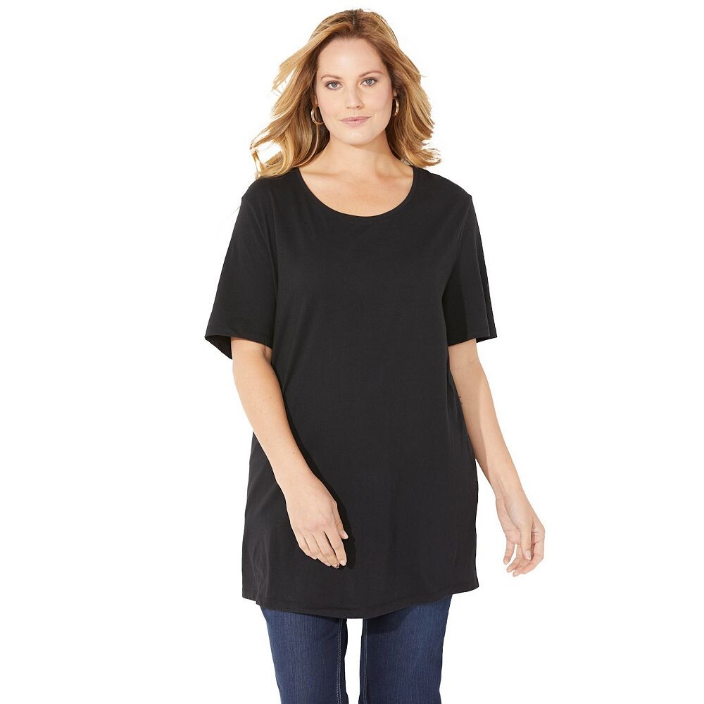 

Женская футболка размера плюс с короткими рукавами и круглым вырезом Catherines Easy Fit, черный