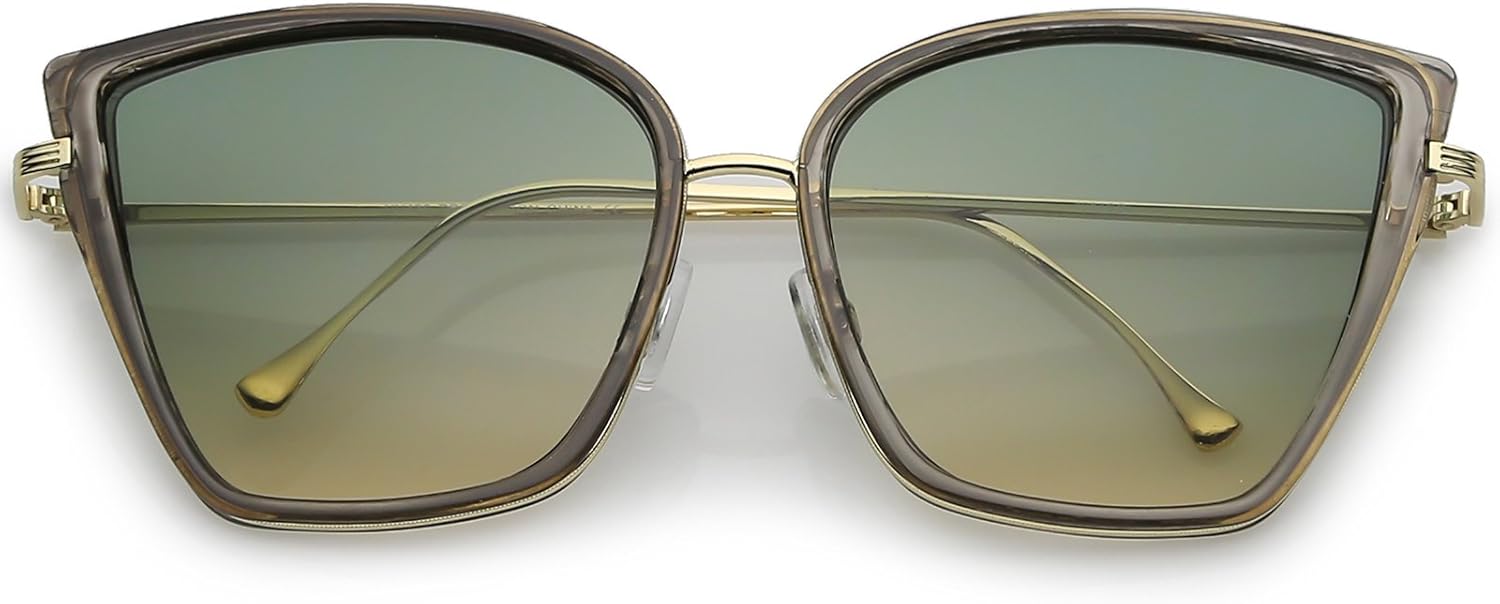 

zeroUV - Женские солнцезащитные очки большого размера с тонкими дужками, цветными градиентными линзами, в форме «кошачьего глаза», диаметр линз 56 мм, Smoke Gold / Green Beige