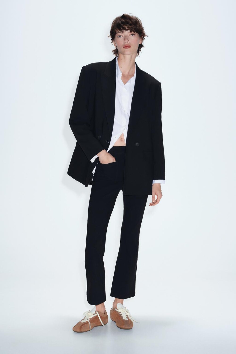 

Укороченные стрейч брюки ZARA, черный