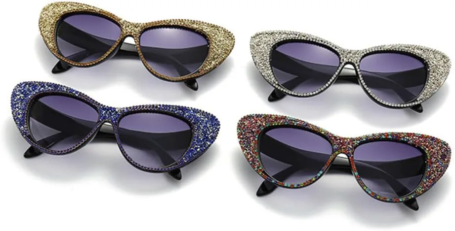 

Большие солнцезащитные очки «кошачий глаз» для женщин, украшенные стразами и бриллиантами, в стиле панк, с защитой от ультрафиолета UV400, винтажные очки HDUBFY, 8