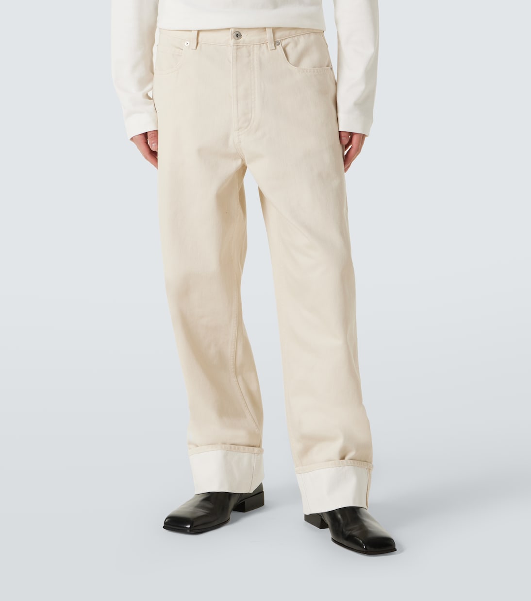 Джинсы с аппликацией и расклешёнными штанинами Bottega Veneta, Pale Meringue — фото 3