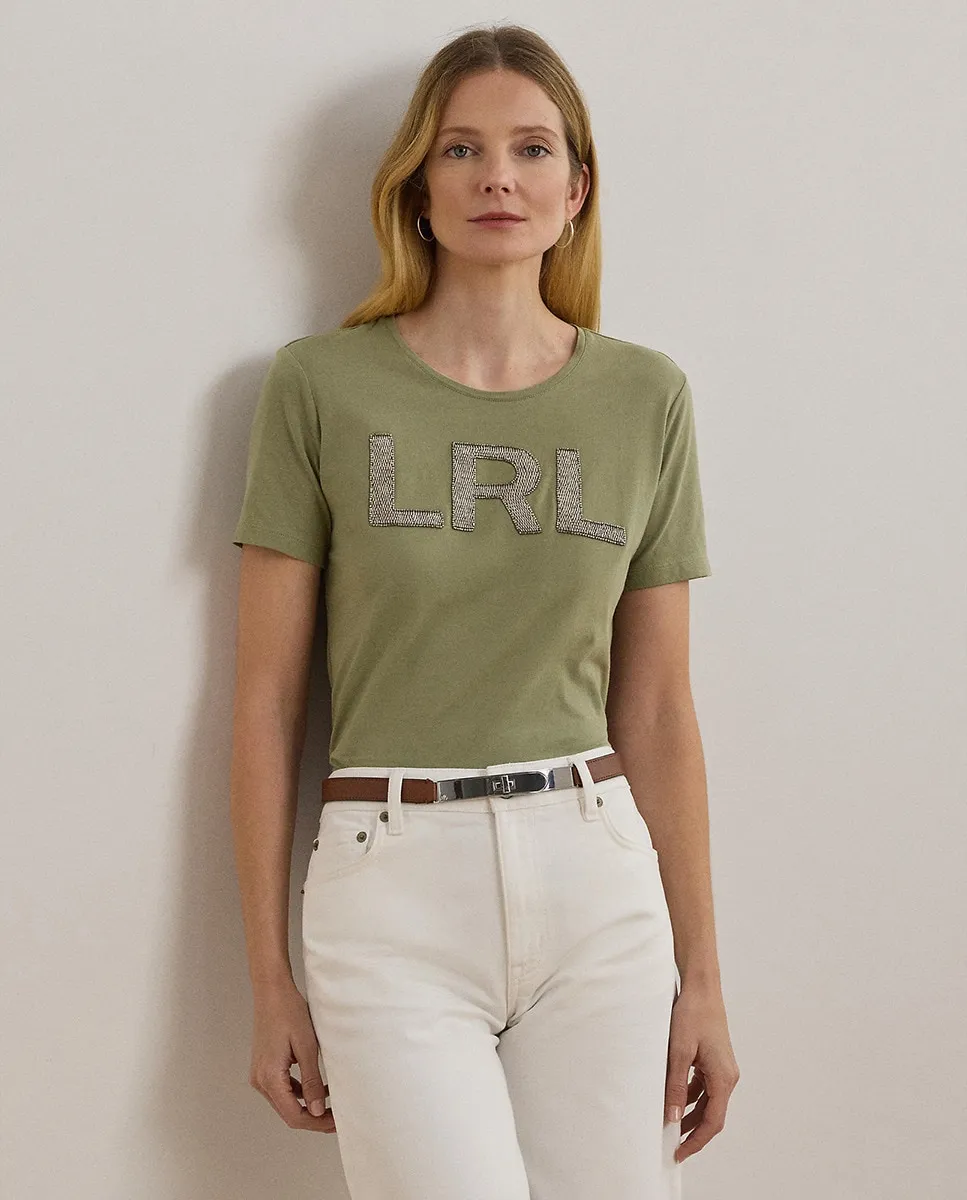 

Женская хлопковая футболка с логотипом Lauren Ralph Lauren, зеленый