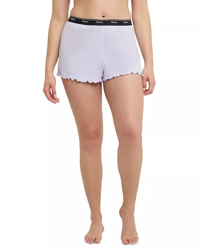 

Женские шорты Originals Cozywear в рубчик с рюшами OG118 Hanes, фиолетовый