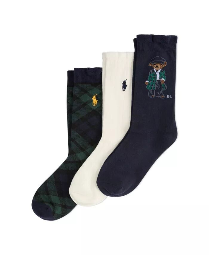 

Носки для девочек с праздничным медведем, 3 шт. в упаковке Polo Ralph Lauren