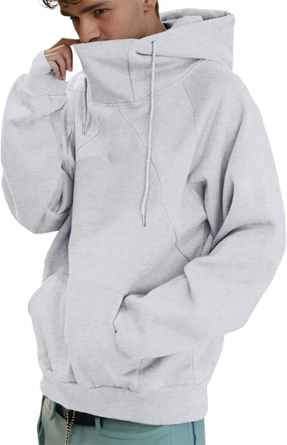 

Мужской худи с высоким воротником, свободный оверсайз, утепленный флисом