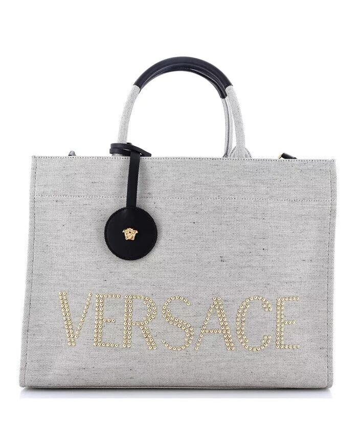 

Большая сумка-тоут La Medusa из парусины с заклепками Pre-Owned Versace, серый