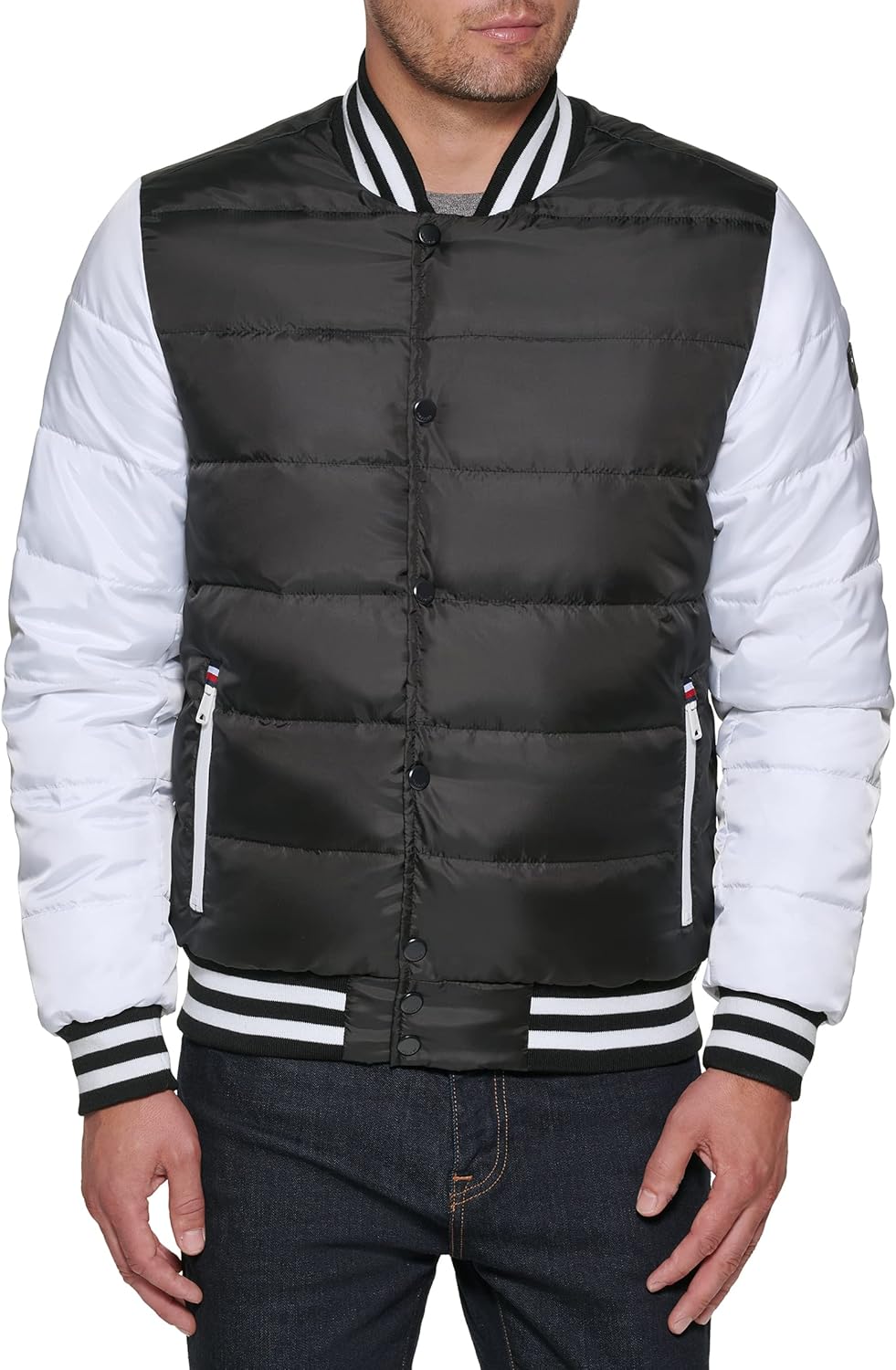 Мужская стеганая куртка-бомбер Tommy Hilfiger Mens Varsity, Black/White